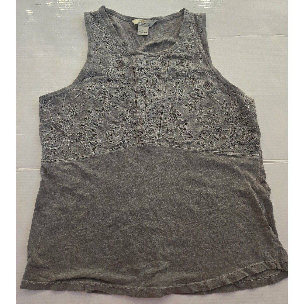 Bob Timberlake Women's Gray Embroidered Tank Top Large Floral Sleeveless Boho